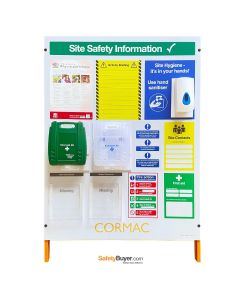 Free-Standing CDM Safety Point with RAMS Holders, Activity Briefing Area and First Aid, Eye Wash & Dispenser