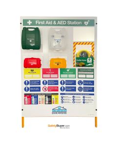 First Aid Point with AED Defibrillator & Site Safety Information