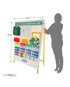 Free-Standing First Aid Point with AED Defibrillator & Site Safety Information