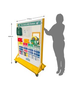 Wheeled Free-Standing First Aid Point with AED Defibrillator & Site Safety Info