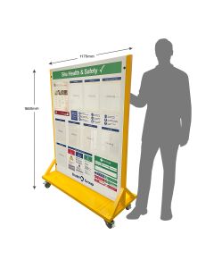 Wheeled Free-Standing Construction Health & Safety Board with Focus on PPE & Emergency Procedures