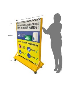 Wheeled Large Free-Standing Sanitisation Board with Clinell Wipes & Info Graphics