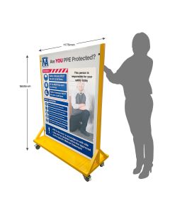 Wheeled Free-Standing Check your PPE Information Board with Mirror