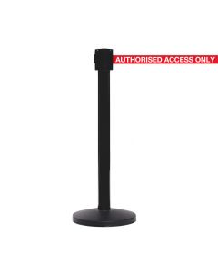 10.6m SafetyPro335 Retractable Barriers | Black Post | Red "Authorised Access Only" Belt