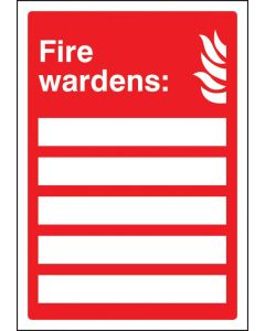 Fire Wardens Sign - Space for 5 Names | 150mm x 200mm | Self Adhesive Vinyl