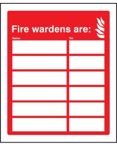 Fire Wardens Are Signs (6 Names and Numbers) | 250mm x 300mm | Self Adhesive Vinyl