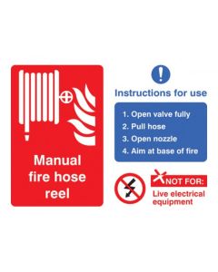 Manual Fire Hose Reel with Instructions for Use Sign | 200mm x 150mm | Rigid Plastic