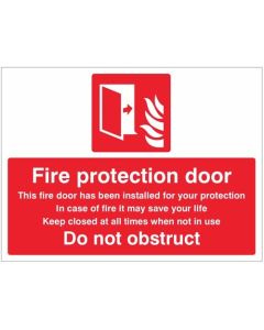 Fire Protection Door - Do Not Obstruct Sign | 400mm x 300mm | Rigid Plastic