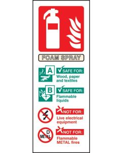 Foam Spray Extinguisher Identification Sign | 75mm x 200mm | Self Adhesive Vinyl