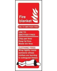 Fire Blanket Identification Sign | 75mm x 200mm | Quick-Fix Rigid PVC with SAV Backing