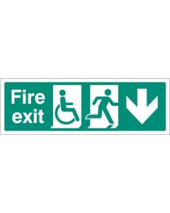 Fire Exit Sign with Disabled Symbol, Running Man and Arrow Down