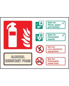 Alcohol Resistant Foam Extinguisher Identification Sign | 150mm x 100mm | Self Adhesive Vinyl