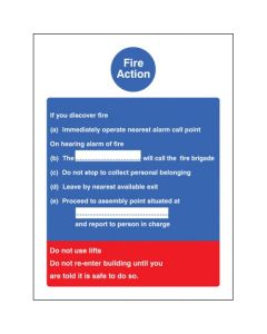 Fire Action Standard Notice - Brigade Dialled Manually, Do Not Use Lift | 150mm x 200mm | Rigid Plastic