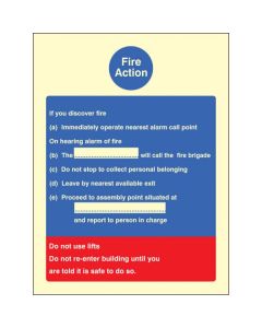 Fire Action Standard Notice - Brigade Dialled Manually, Do Not Use Lift | 150mm x 200mm | Photoluminescent Rigid