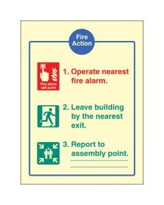 Fire Action EEC Notice - Brigade Dialled Automatically | 150mm x 200mm | Photoluminescent S/A Vinyl