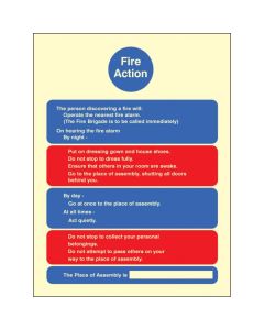 Fire Action Notice for Use in Residential Care Homes | 150mm x 200mm | Photoluminescent S/A Vinyl