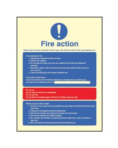 Fire Action Notice for Use in Residential Care Homes - Dial Manually | 150mm x 200mm | Photoluminescent Rigid