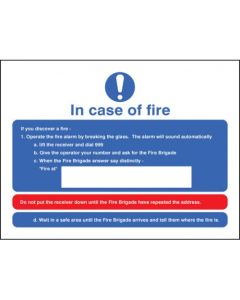 In Case of Fire Sign | 200mm x 150mm | Rigid Plastic