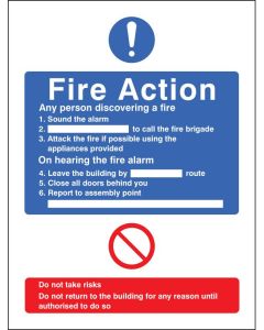 General Fire Action Notice | 250mm x 300mm | Self Adhesive Vinyl