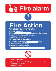 Fire Action Notice - Combining Alarm Call Point, Do Not Use Lifts | 150mm x 200mm | Quick-Fix Rigid PVC with SAV Backing