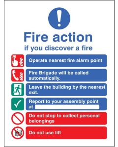 Fire Action Notice with Automatic Brigade Call, Do Not Use Lifts