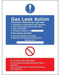 Gas Leak Action Notice | 150mm x 200mm | Rigid Plastic