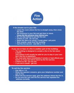 Fire Action Notice (Stay Put) for Flats Sign | 150mm x 200mm | Quick-Fix Rigid PVC with SAV Backing