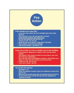 Fire Action Notice (Stay Put) for Flats Sign | 150mm x 200mm | Photoluminescent S/A Vinyl