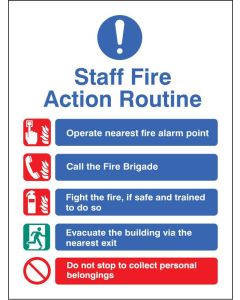 Staff Fire Action Sign | 150mm x 200mm | Rigid plastic