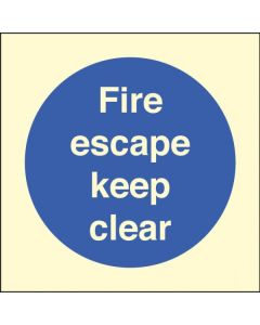 Fire Escape Keep Clear Sign | 80mm x 80mm | Photoluminescent S/A Vinyl