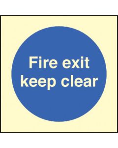 Fire Exit Keep Clear Sign | 80mm x 80mm | Photoluminescent Rigid