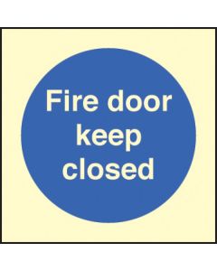 Fire Door Keep Closed Sign | 80mm x 80mm | Photoluminescent Rigid