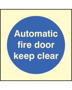 Automatic Fire Door Keep Clear Sign | 80mm x 80mm | Photoluminescent Rigid