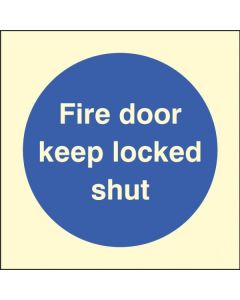 Fire Door Keep Locked Shut Sign | 80mm x 80mm | Photoluminescent Rigid