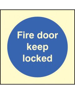 Fire Door Keep Locked Sign | 80mm x 80mm | Photoluminescent Rigid