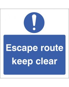 Escape Route Keep Clear Sign with Symbol | 200mm x 200mm | Rigid Plastic