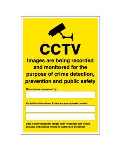 CCTV Images Being Recorded and Monitored for the Purpose of Crime - Secure Data Sign | 250mm x 300mm | Rigid Plastic