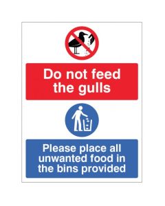 Do Not Feed The Gulls - Place Unwanted Food in Bins Provided Sign | 150mm x 200mm | Rigid Plastic