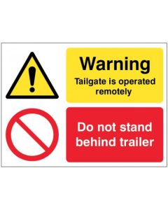 Warning Tailgate Is Operated Remotely - Do Not Stand Behind Trailer Sign | 200mm x 150mm | Self Adhesive Vinyl