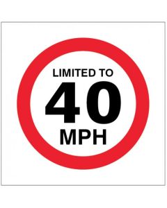 Limited To 40mph Stickers | 100mm x 100mm | Self Adhesive Vinyl