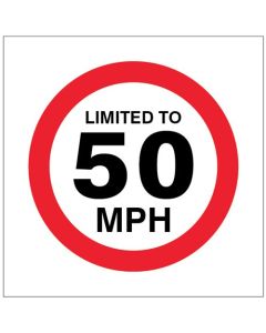 Limited To 50mph Stickers | 100mm x 100mm | Self Adhesive Vinyl