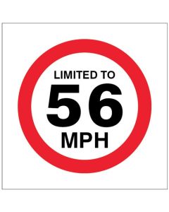 Limited To 56mph Stickers | 100mm x 100mm | Self Adhesive Vinyl