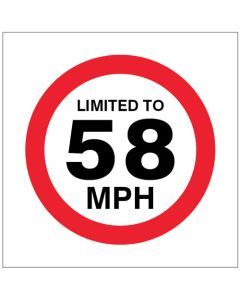 Limited To 58mph Stickers | 100mm x 100mm | Self Adhesive Vinyl