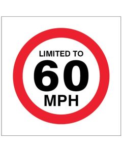 Limited To 60mph Stickers | 100mm x 100mm | Self Adhesive Vinyl