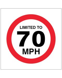 Limited To 70mph Stickers | 100mm x 100mm | Self Adhesive Vinyl