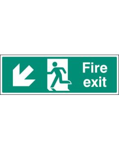 Fire Exit Arrow Down/Left Sign with Running Man | 300mm x 100mm | Rigid Plastic