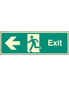 Exit Sign with Running Man and Arrow Left | 600mm x 200mm | Photoluminescent Rigid