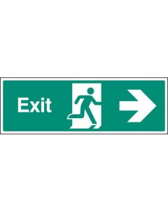 Exit Sign with Running Man and Arrow Right | 450mm x 150mm | Quick-Fix Rigid PVC with SAV Backing