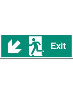 Exit Sign with Running Man and Arrow Down/Left | 600mm x 200mm | Rigid Plastic