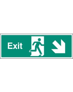 Exit Sign with Running Man and Arrow Down/Right | 600mm x 200mm | Rigid Plastic